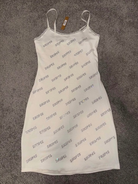 SKIMS Dresses & Skirts - SKIMS Rhinestone Logo Pointelle Mini Slip Dress